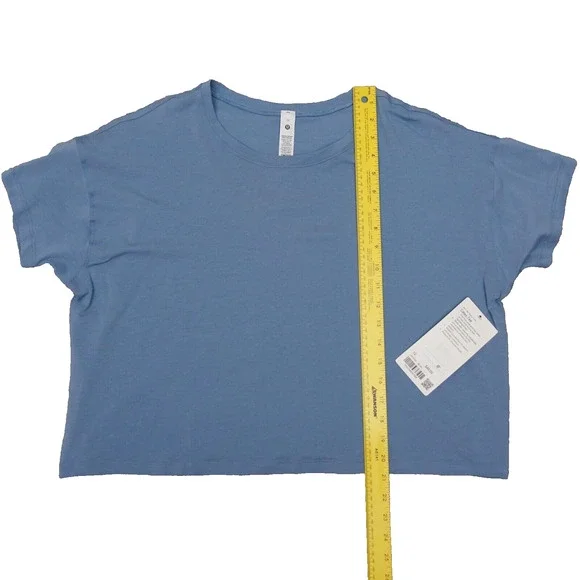 New Lululemon Size 12 Cates Tee Shirt Relaxed Fit Cropped Pima Cotton BLWL Blue - Picture 3 of 7